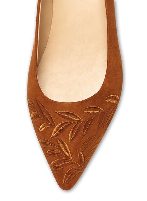 Tan 'Hazel' Embroidered Pointed Pumps